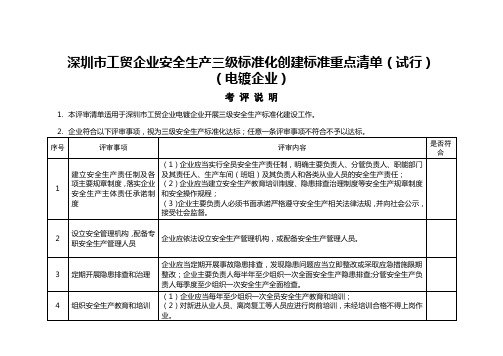 深圳市工贸企业安全生产三级标准化创建标准重点清单(试行)