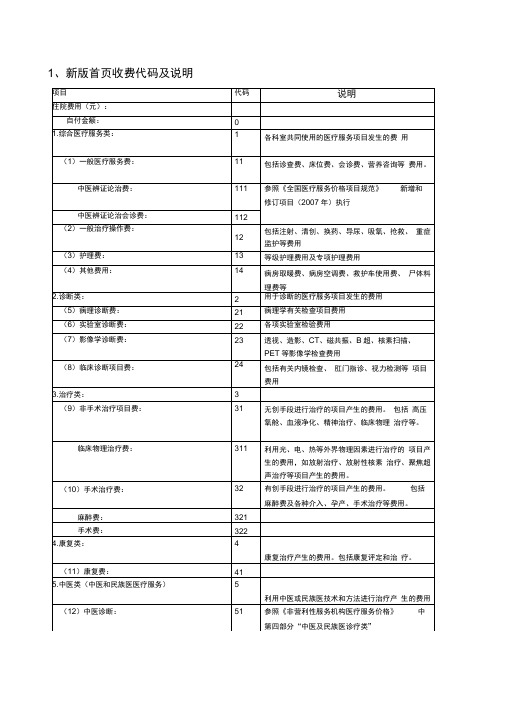 新版病案首页费用项目分类及说明