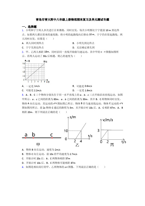 青岛市青大附中八年级上册物理期末复习及单元测试专题