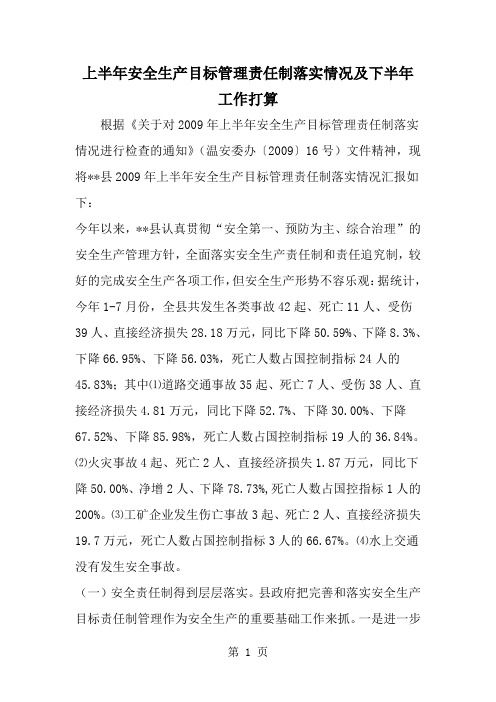 精选-上半年安全生产目标管理责任制落实情况及下半年工作打算-范文