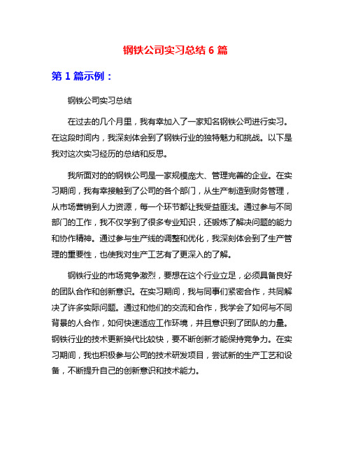 钢铁公司实习总结6篇