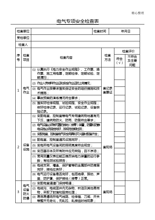 电气专项安全检查表格模板