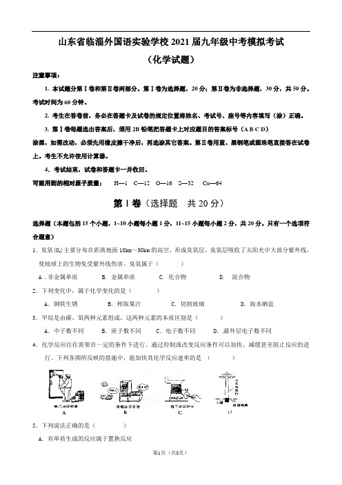 山东省临淄外国语实验学校2021届九年级中考模拟考试化学试题六