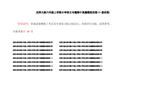 北师大版六年级上学期小学语文专题期中真题模拟试卷(16套试卷)