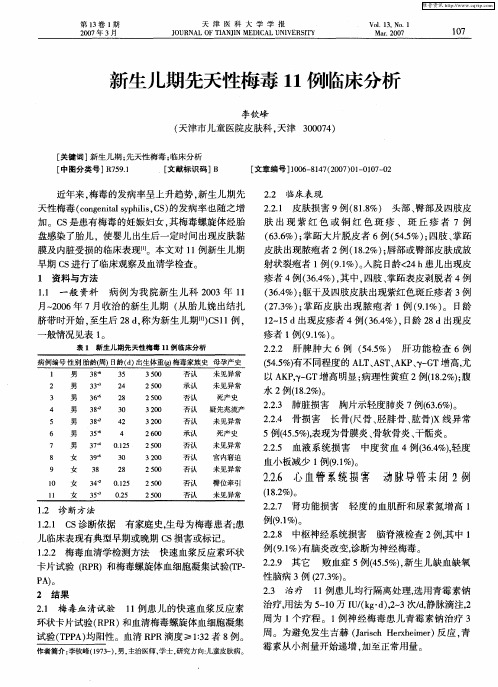 新生儿期先天性梅毒11例临床分析