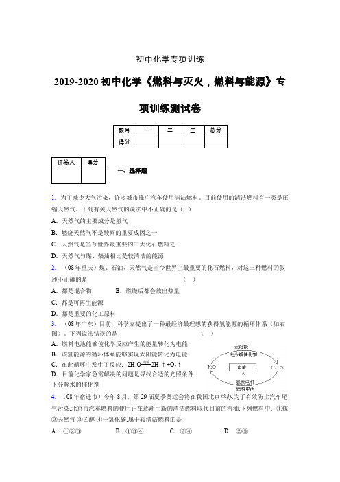 2019-2020学年初中化学《燃料与灭火,燃料与能源》专项训练模拟测试(含答案) (15)
