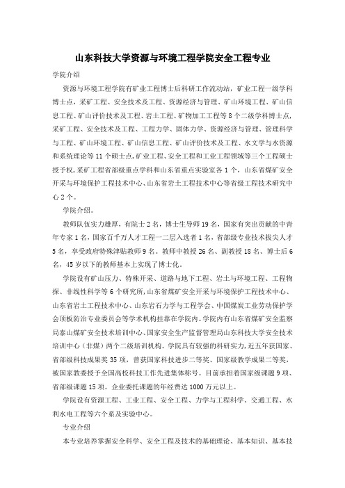 山东科技大学资源与环境工程学院安全工程专业