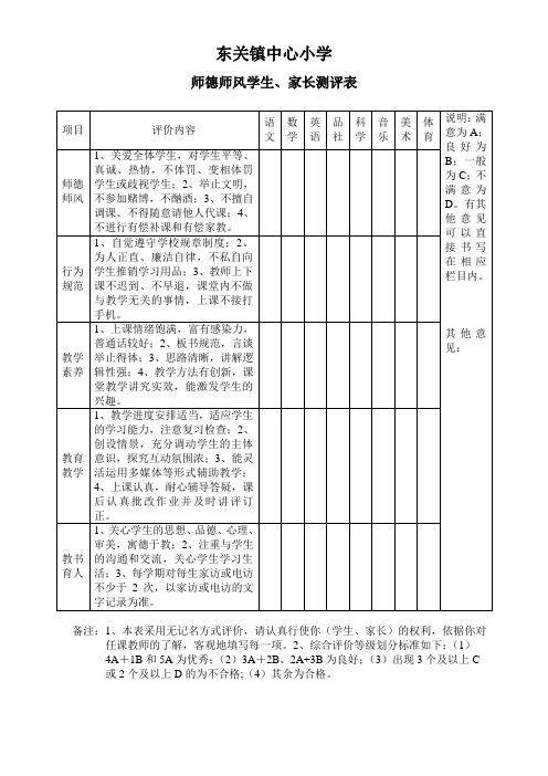 师德师风家长测评表