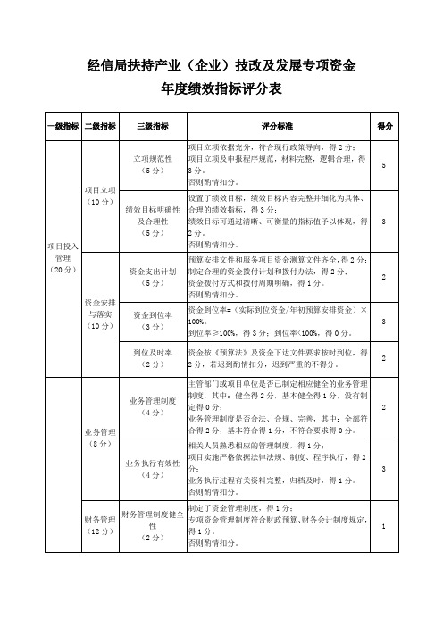 经信局扶持产业(企业)技改及发展专项资金年度绩效指标评分表