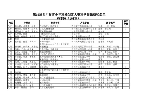 第26届四川省青少年科技创新大赛科技影像科技dv项目获奖名单