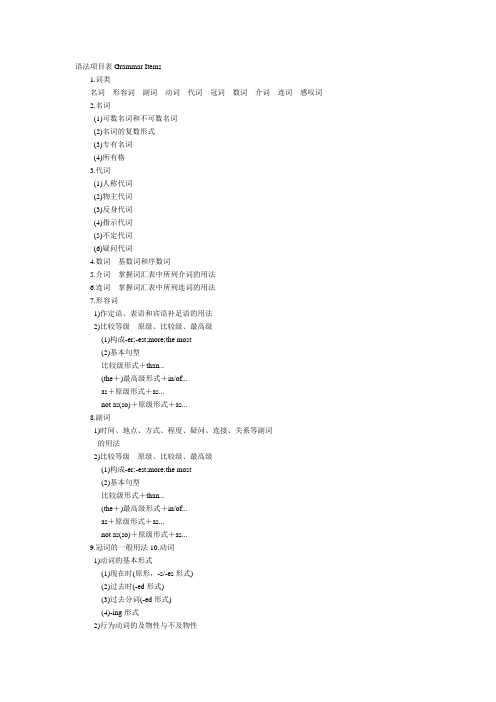 语法项目表Grammar Items