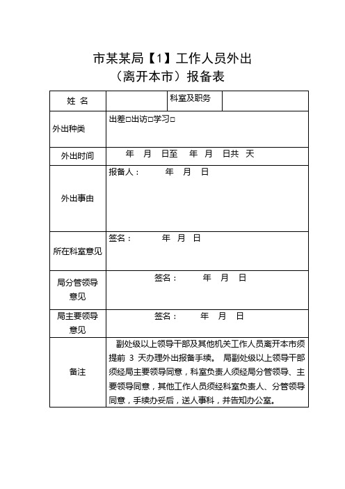 工作人员外出报备表