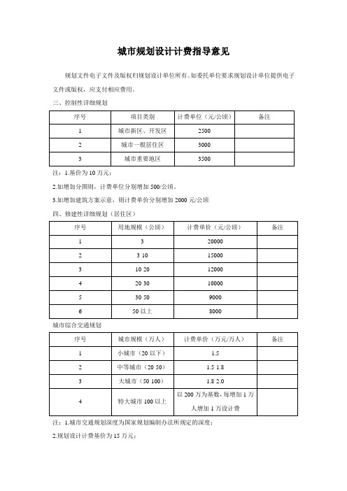 城市规划设计计费指导意见