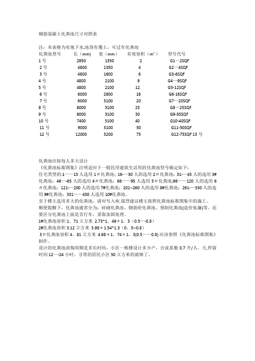 钢筋混凝土化粪池尺寸对照表