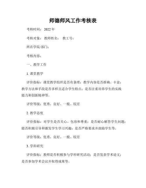 师德师风工作考核表