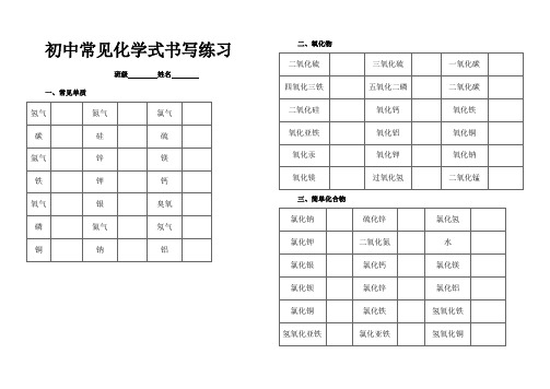 初中常见化学式书写练习