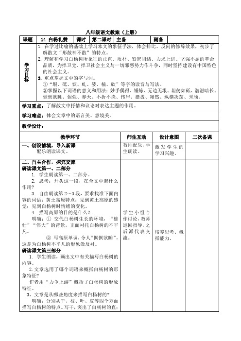 人教版八年级白杨礼赞2教案