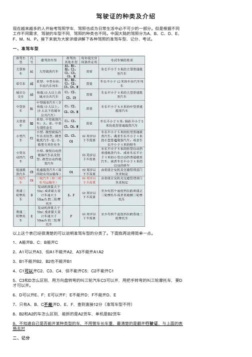 驾驶证的种类及介绍