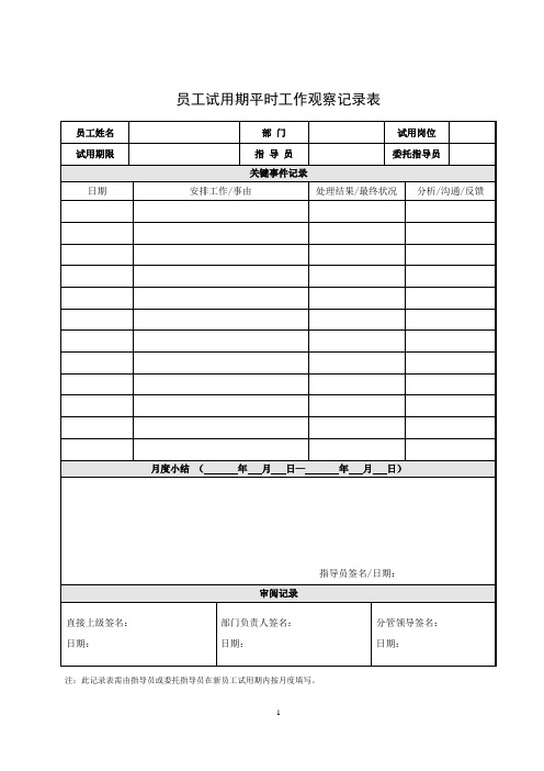 员工试用期平时工作观察记录表