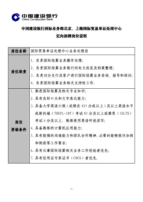 定向招聘岗位说明岗位名称国际贸易单证处理中心业务处理岗