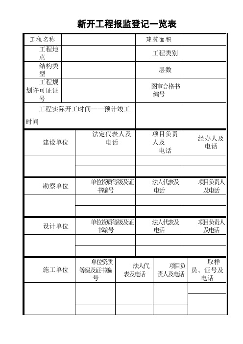 建设工程质量监督注册申请表