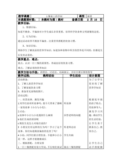 2019春苏教版道德与法治一年级下册第1课餐桌上的学问w