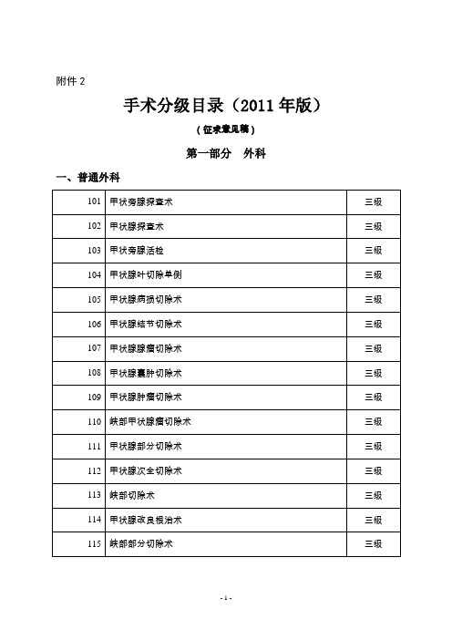 卫生部手术分级分类目录(2011年版)[1]