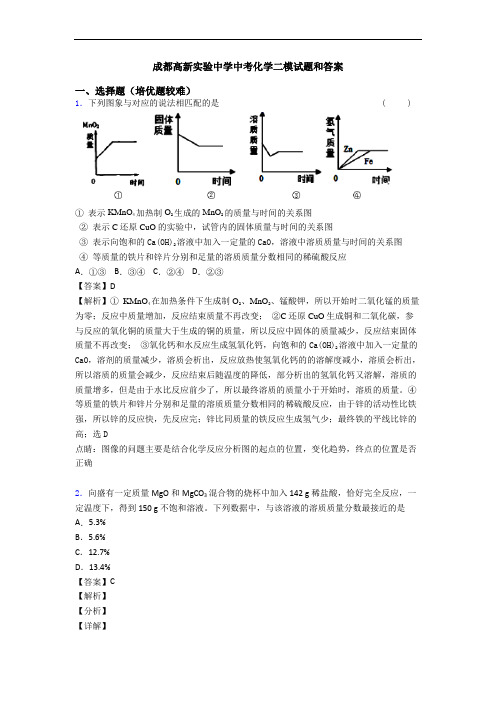 成都高新实验中学中考化学二模试题和答案