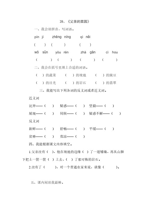 人教版四年级语文下册28、父亲的菜园(练习题)