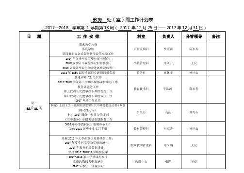 教务处(室)周工作计划表