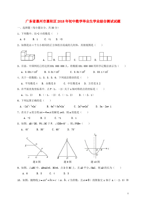 广东省惠州市惠阳区2018年初中数学毕业生学业综合测试试题20190102224