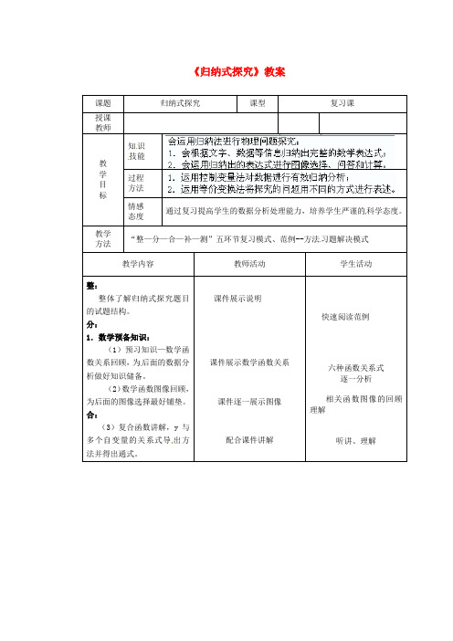 山东省胶南市隐珠街道办事处中学九年级数学下册《归纳式探究》教案 新人教版