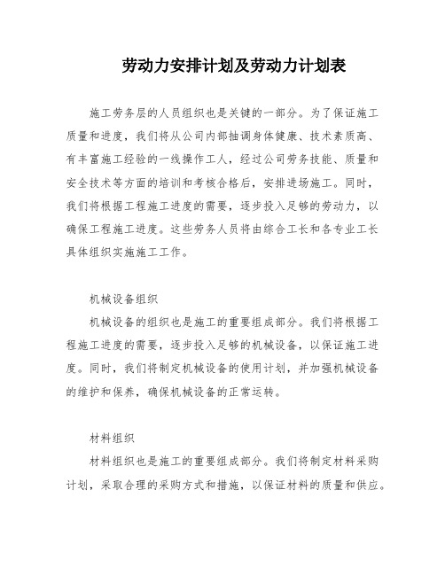 劳动力安排计划及劳动力计划表