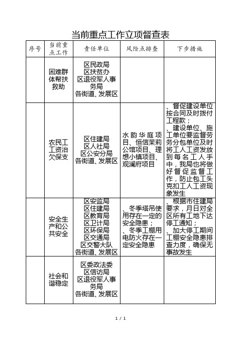 当前重点工作立项督查表