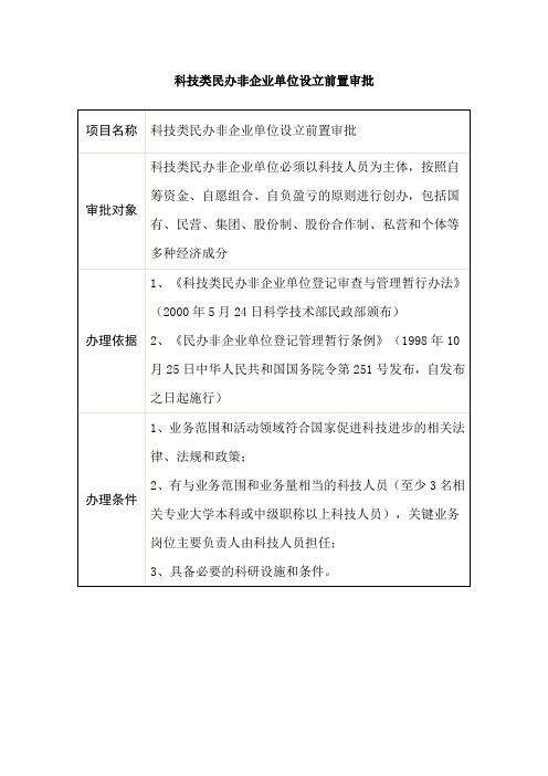 科技类民办非企业单位设立前置审批