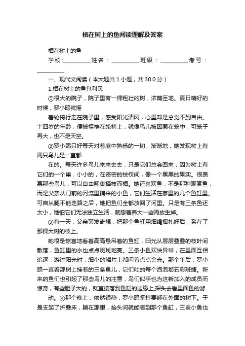 栖在树上的鱼阅读理解及答案