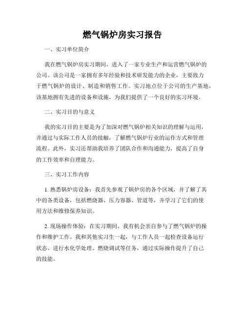 燃气锅炉房实习报告