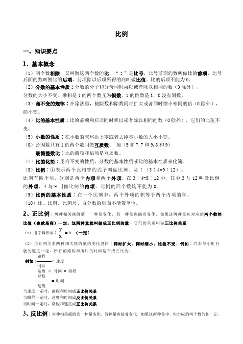 小学六年级比例知识点复习