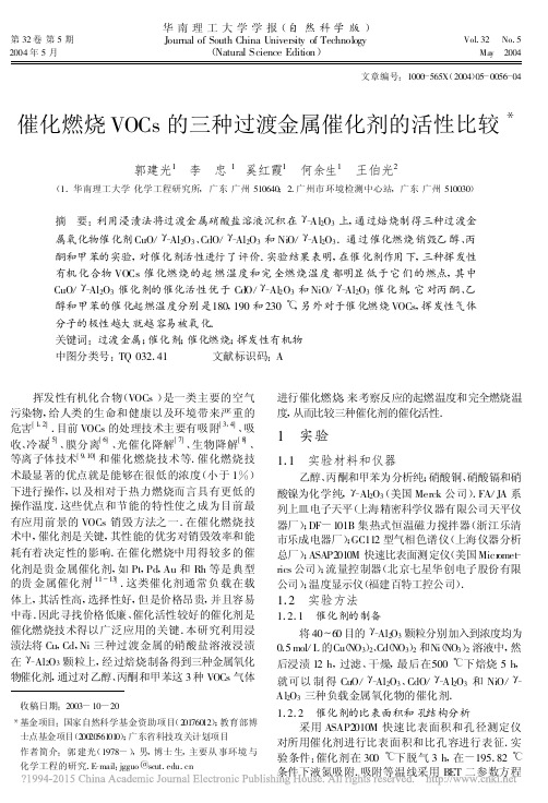 催化燃烧VOCs的三种过渡金属催化剂的活性比较_郭建光