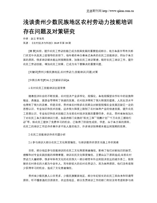 浅谈贵州少数民族地区农村劳动力技能培训存在问题及对策研究