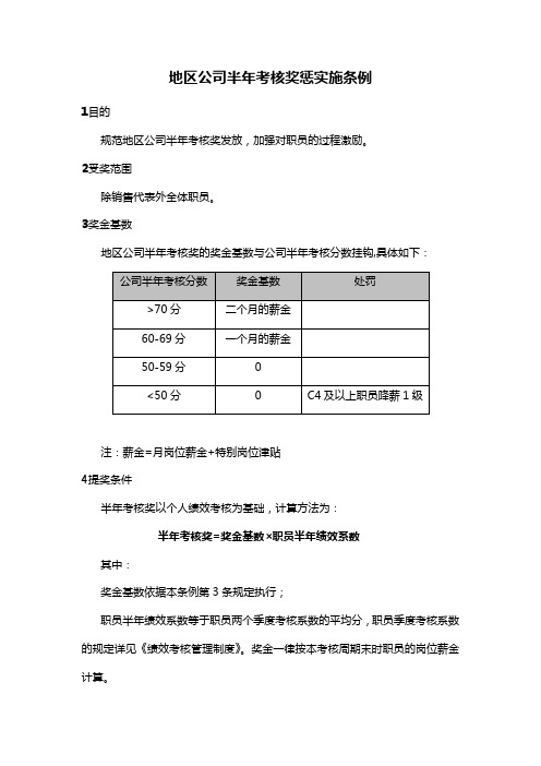 HR地区公司半年考核奖惩实施条例