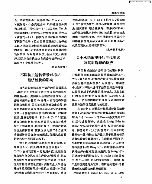 3个水稻杂交种的早代测试及其对选择的反应