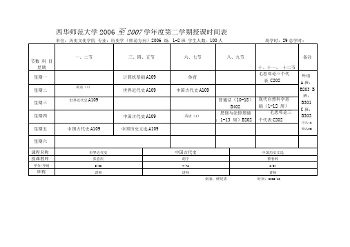 西华师范大学2006至2007学年度第二学期授课时间表资料