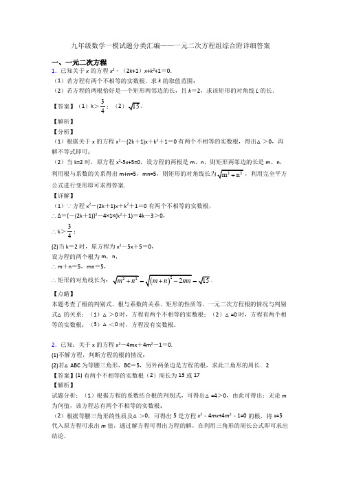 九年级数学一模试题分类汇编——一元二次方程组综合附详细答案