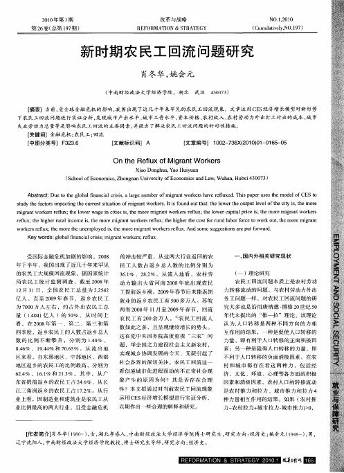 新时期农民工回流问题研究