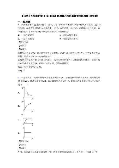 【化学】九年级化学《 盐 化肥》解题技巧及经典题型及练习题(含答案)