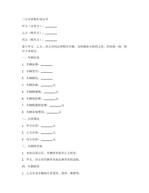 三方合伙买车的协议书模板