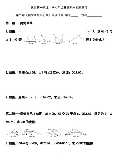 北师大版 达州第一职业中学七年级第二章相交线与平行线专题训练经典