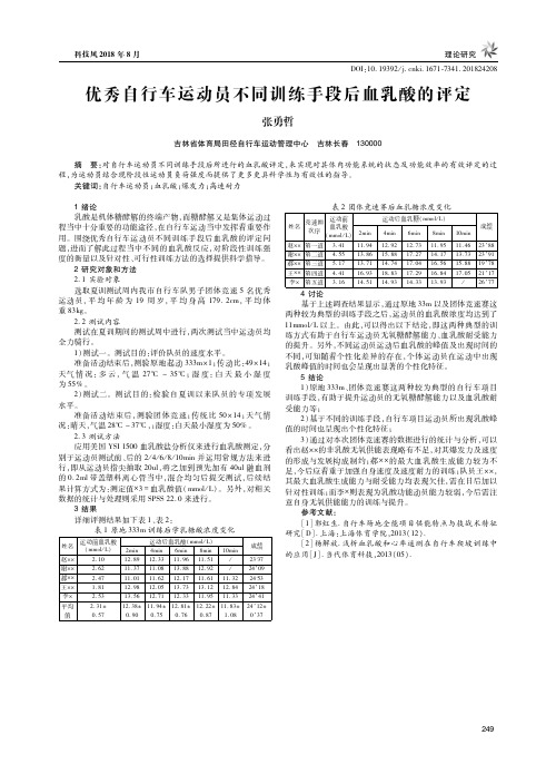 优秀自行车运动员不同训练手段后血乳酸的评定