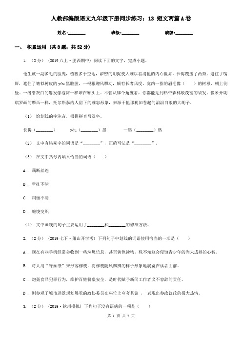 人教部编版语文九年级下册同步练习：13 短文两篇A卷